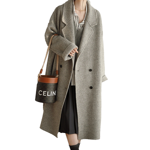 
Jiajuli autumn and winter new Korean high-end double-sided woolen coat for women's gray mid-length Hepburn woolen jacket