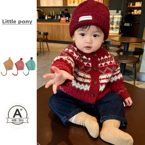 
Baby clothes winter new Fair Isle knitted cardigan suit boys red retro sweater jacket two-piece set