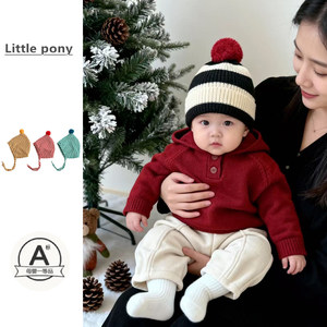 
Baby 26 autumn and winter new knitted tops for men and women baby red New Year hooded sweater versatile thickened knitted sweater