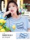 Xiangying blue T-shirt women's short-sleeved 2024 summer new round neck letters love casual loose shoulder top