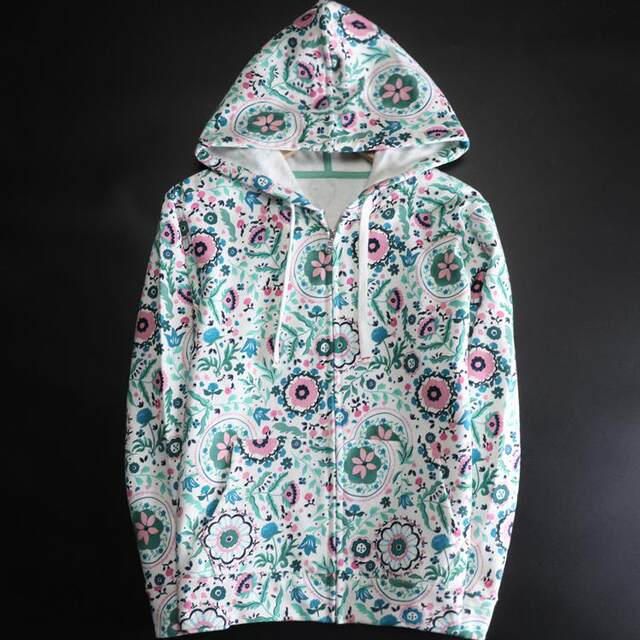Pure cotton thick soft knitted print hooded zipper sweatshirt for women long-sleeved cardigan floral jacket large size spring and autumn