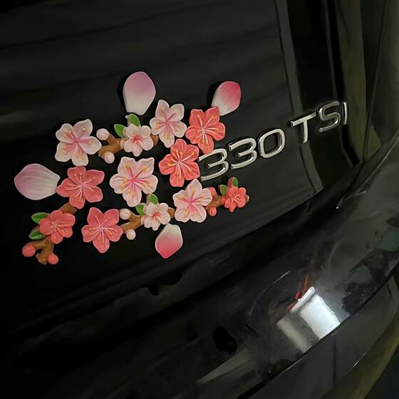 
3D three-dimensional peach blossom car stickers car electric car flower decoration stickers traceless dispensing interior resin cherry blossom car rear watch