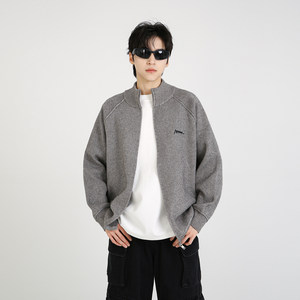 
NineteenAutumn stand collar embroidered relaxed cardigan sweater loose lazy style knitted sweater jacket for men