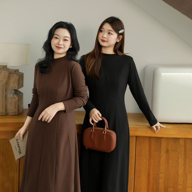 DM100 plus size 100% women's chubby mm winter all-match bow half turtleneck German velvet bottoming dress