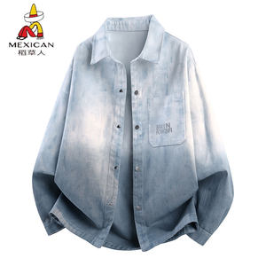 
Scarecrow tie-dye denim long-sleeved shirt men's spring and autumn handsome loose lapel jacket shirt jacket for teenagers