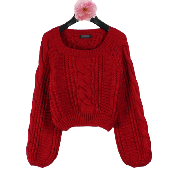 Sweater Women's Kessing Loose Lights Sleeve Sleeve Short thick thickened coarse wool clothes Korean version of foam bubble sleeve spring jacket
