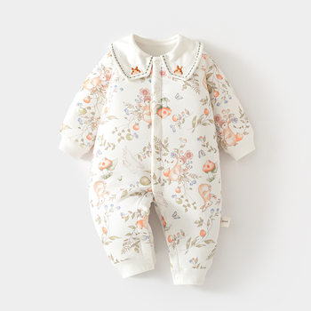 
Baby jumpsuits for girls, new autumn and winter quilted clothes for boys, pure cotton, thickened, warm, cotton-padded clothes
