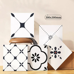 300X300 French-Style Retro Trendy Small Floral Tiles Black and White Series Full Porcelain Glazed Bathroom Kitchen Balcony Floor Tiles