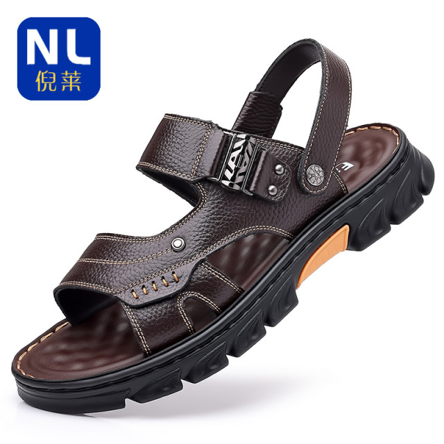 Men's Sandals Beach Shoes Top Layer Cattlehide Leather Fashion