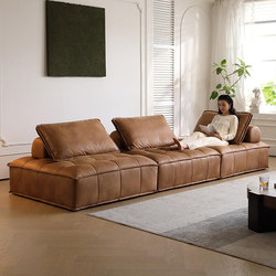 Piedmont Sofa, Italian Minimalist Style, 2026 New Model, High-End Small Apartment, Three-Seater Modular Genuine Leather Block Sofa