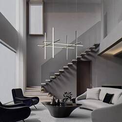 Italian Minimalist Open-Air Combination Villa Living Room Dining Table Lamp Designer Led Modern Linear Staircase Chandelier