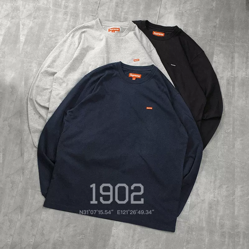 现货Supreme 24ss Small Box L/S Tee 刺绣小标纯色圆领长袖T恤-Taobao