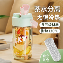 Tea and Water Separation Coffee Cup for Women, Sports Fitness Straw Cup, Health-Preserving Flower Tea Cup with Tea Filter, Plastic Water Cup