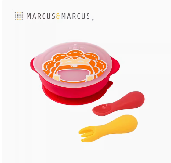 Marcus silicone soft spoon spoon fork infant food supplementary food suction cups, babies, eaten training short handle children's tableware set
