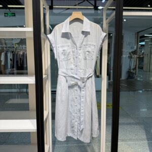 
2026 Summer Tencel Linen Waist Shirt Dress Feminine Commuting Simple Lapel Slimming Mid-length Skirt