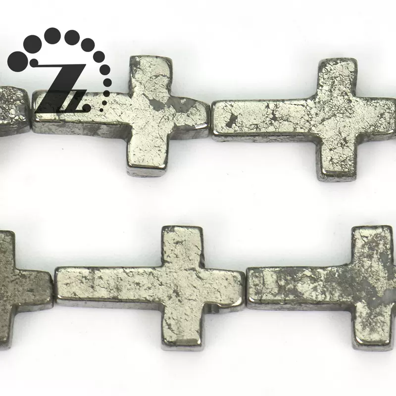 天然黄铁矿光面十字架串珠愚人金diy材料手工饰品配件半成品