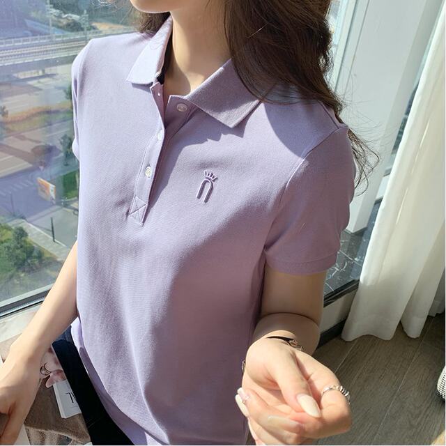 Summer POLO shirt women's T -shirt short -sleeved female new pearl cotton slimming lean workers professional shirt group top