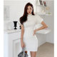 High neck short-sleeved dress with slim fit and slim temperament simple and versatile solid color short skirt wool base skirt spring and autumn
