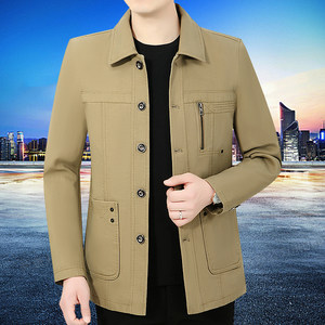 New middle -aged jacket male spring and autumn dad leisure thin jacket Middle -aged elderly grandfather lapel pure cotton jacket shirt
