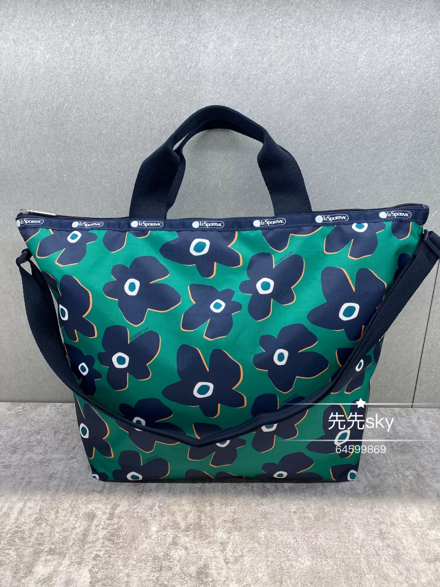 4360-E907 lesportsac 大斜挎包31x31cm 绿底花朵23年秋冬-Taobao