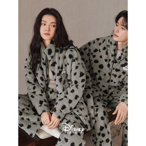 
Disney Coral Fleece Padded Couple Pajamas Women's Winter Thickened Padded Jacket Set Men's Large Size Warm Home Clothes