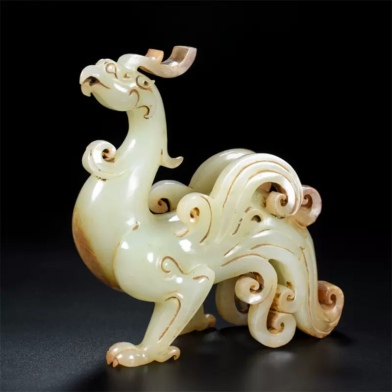 【瓏】和田玉 彫 龍瓦 時代物 極細工 手彫り 置物 賞物 中国古美術 蔵出