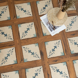 Mediterranean Retro Style Small Floral Tiles 200 Kitchen Bathroom Non-Slip Floor Tiles B&B Hotel Restaurant Textured Tiles