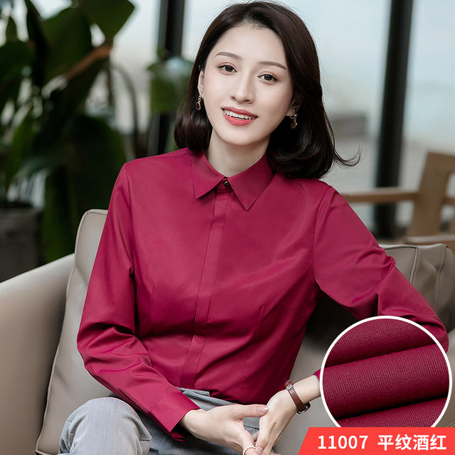 Spring long-sleeved shirt for women's business casual professional workwear  OL commuter light gray shirt with dark placket to prevent exposure