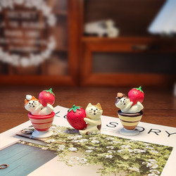 Japanese-Style Zakka Cute Strawberry Cake Cat Figurine Toy ins Healing and Girly Desktop Decoration Gift