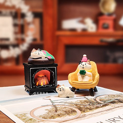 Japanese-Style Cute Winter Lazy Cat Fireplace ins Healing Office Desk Stress-Relief Decorative Ornament Gift for Women