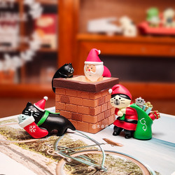 Muna Nara Japanese-Style Cute Cat Santa Claus Chimney Ornament Office Workstation Decoration Healing Style