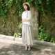 Ink plum spring, summer and autumn ramie white elastic strap flowing playful skirt literary and versatile large pose casual skirt for women