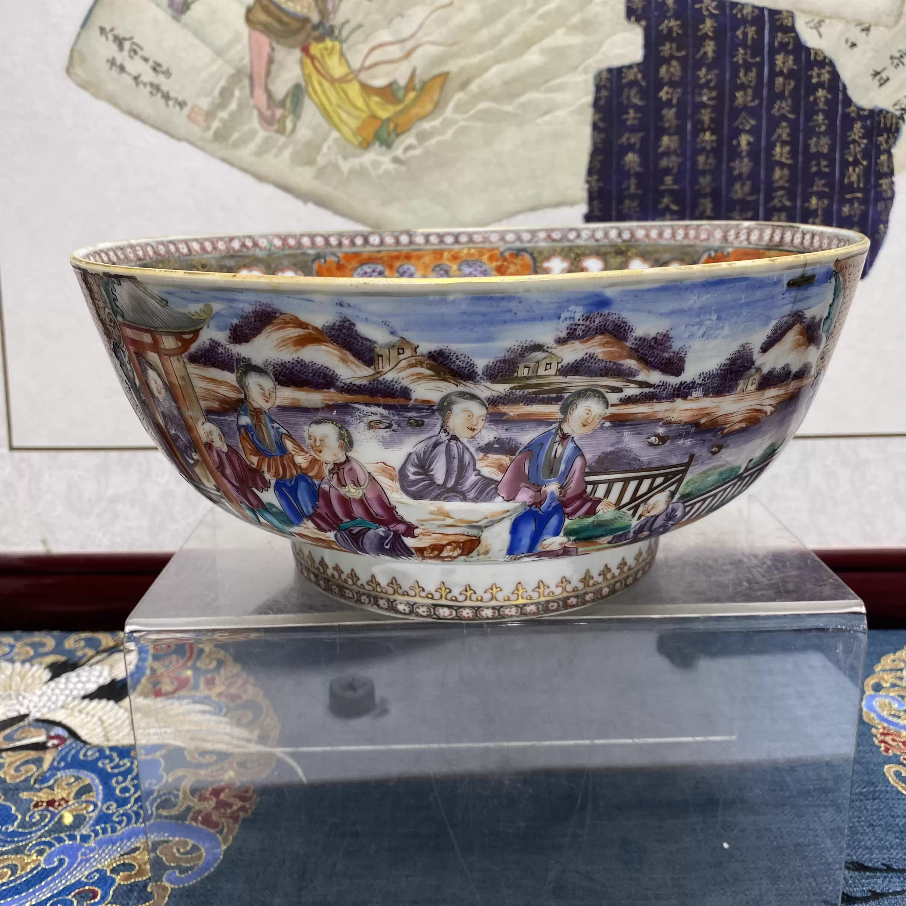 清晚期五子夺魁粉彩盘46/清瓷器/古董收藏