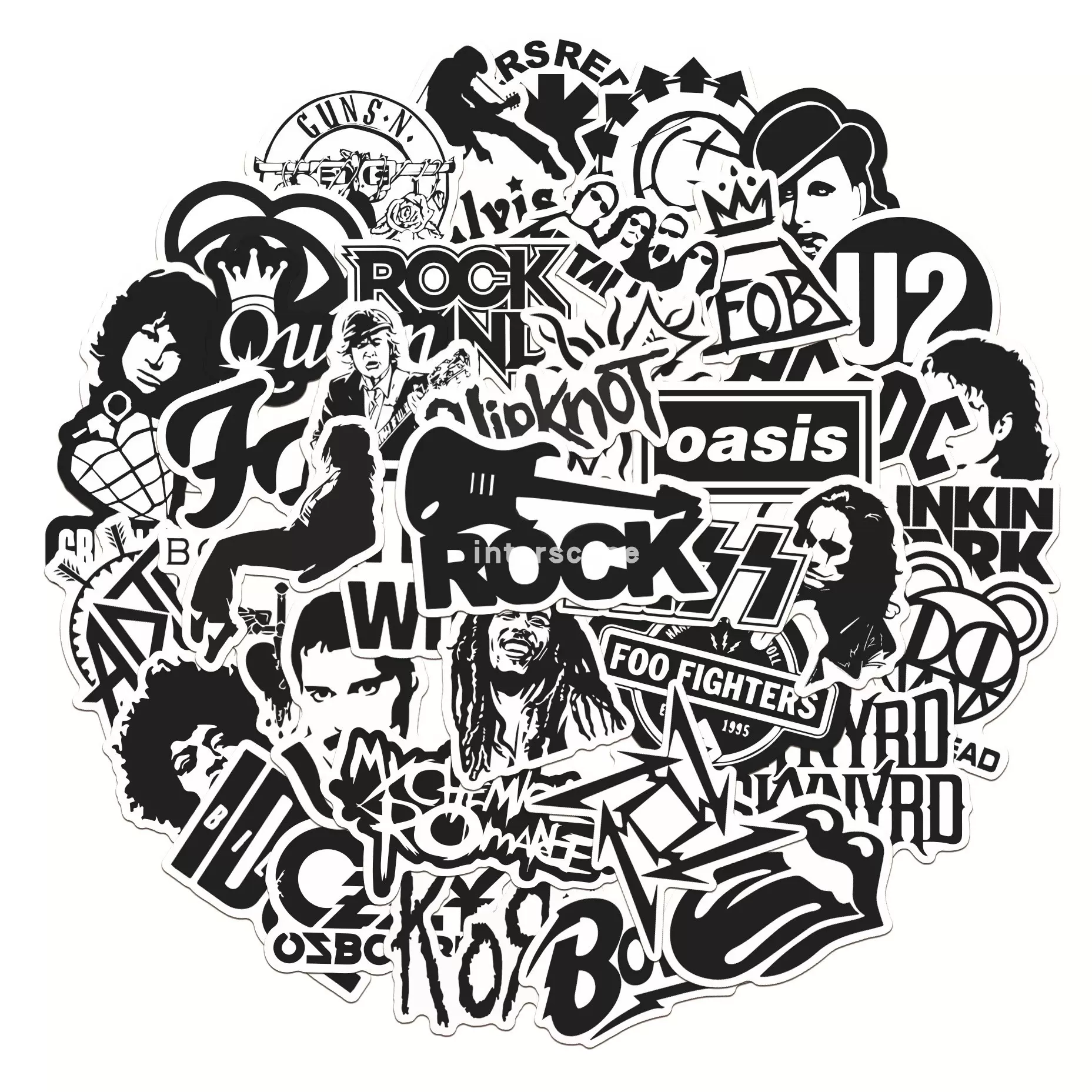 贴纸50张黑白摇滚乐队金属logo朋克哥特音乐rock涂鸦拉杆箱