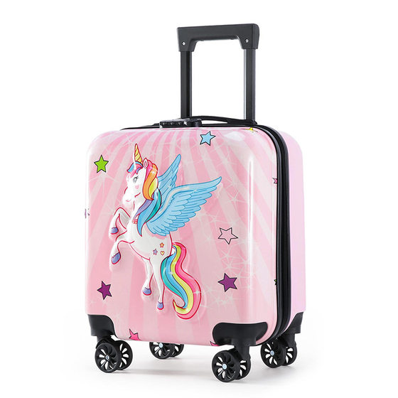 Children's trolley case 18 inch universal wheel luggage elementary school student boarding travel box pink 3D male and girl unicorn