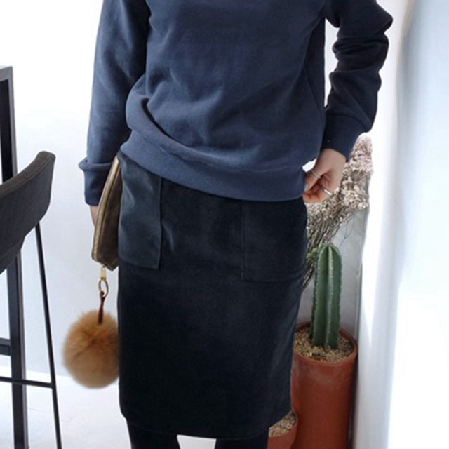 Q08 Korean women's clothing generation commuter corduroy pocket autumn and winter women's skirt, mid-skirt, hip-covering, slim cotton elastic