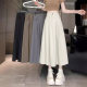 Rice white suit fabric skirt women's summer versatile leisure A -line skirt high waist slimming middle long skirt
