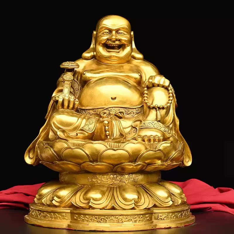 別注CK951 時代物 銅漆金大肚弥勒佛坐像・銅漆金布袋和尚坐像・銅大肚弥勒佛像・銅布袋尊・銅仏像・銅佛像 高さ15.8cm 重量1.2kg 仏像