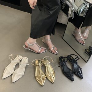 
2025 summer fairy style pointed toe exposed toe personality strap sandals wedge buckle women's Roman shoes fashion shoes