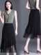 Temperament hip-covered skirt slim chiffon fishtail skirt for women summer skirt mid-length mesh spliced ​​lace one-step skirt