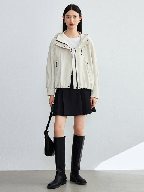 Disenis 2025 spring new outdoor casual temperament top commuter loose long sleeve hooded short jacket for women