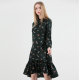 Monsoon lady straps, small turtleneck, ruffled skirt, hem, waist-hugging, slim print dress for women 8893LA102