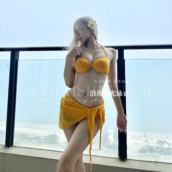 Sexy blouse, triangle bikini wrap skirt, swimsuit