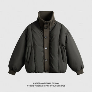 
Macheda winter wool splicing threaded short cotton clothes for men and women couples stand collar thickened cotton clothes handsome and versatile trendy