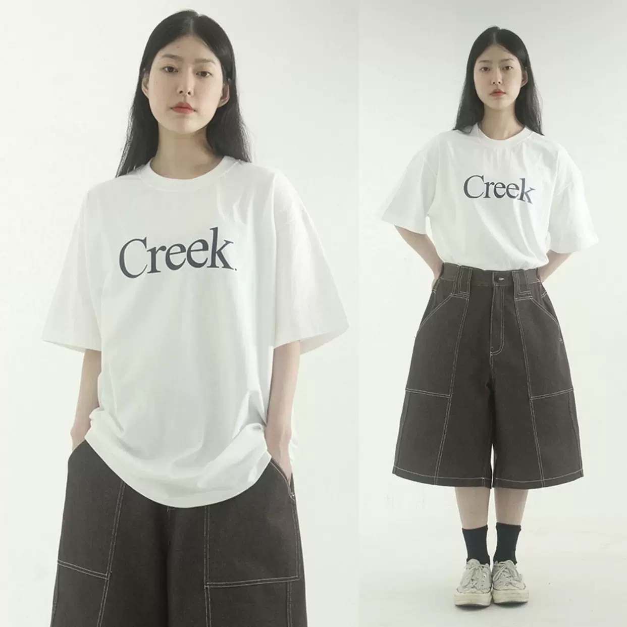 韩代localmansion纯色简约字母半袖T恤Creek printed cotton tee-Taobao