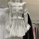 French gentle ruffled lace folded white shirt 2023 spring lace-up one-length off-shoulder hottie top