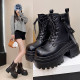 Martin boots for women's inner height increase of 10cm women's shoes 2025 autumn and winter new British style short boots thick-soled heeled black leather boots