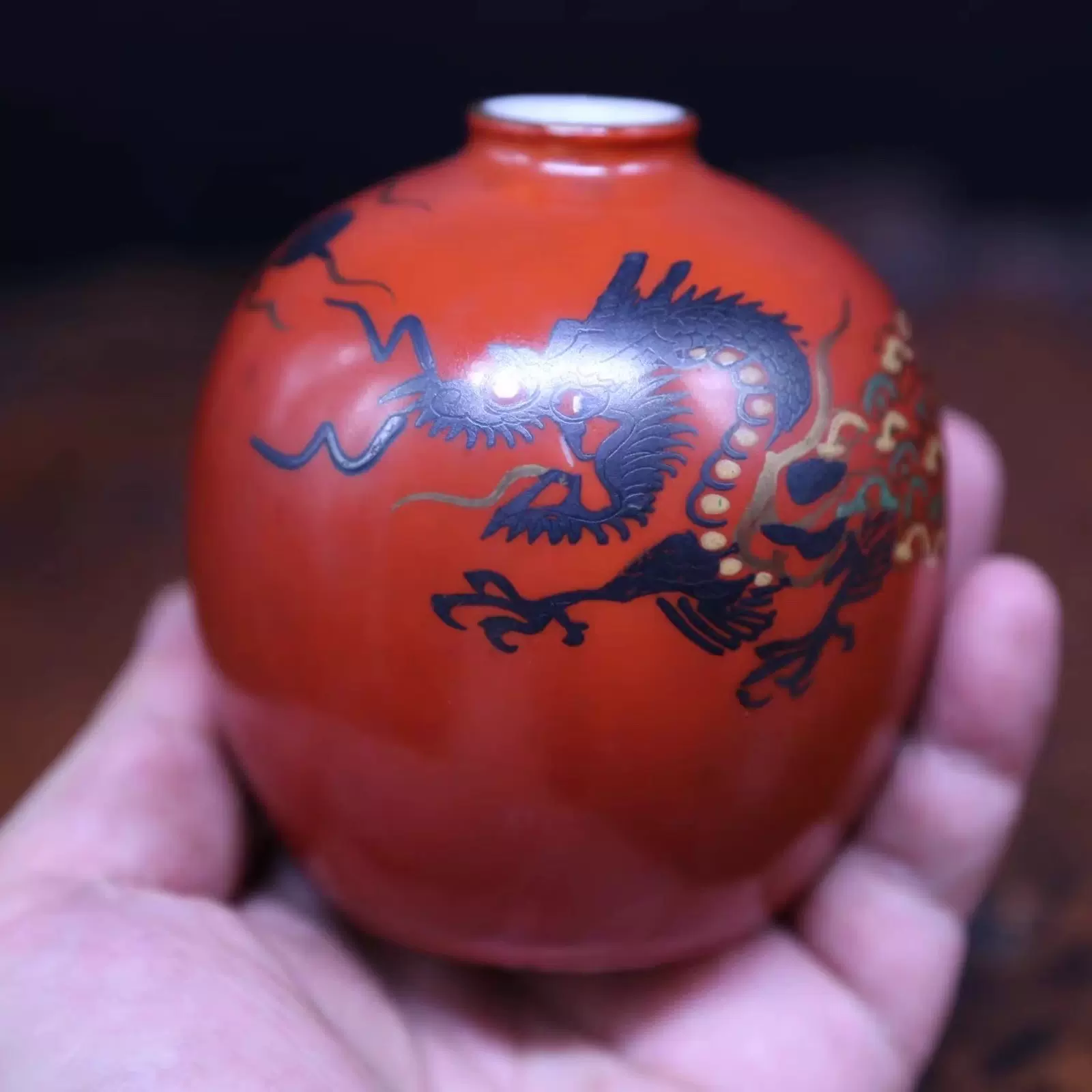 日本薩摩燒古董瓷器《金彩色繪武士美人圖大花瓶》古薩摩燒瓷花瓶