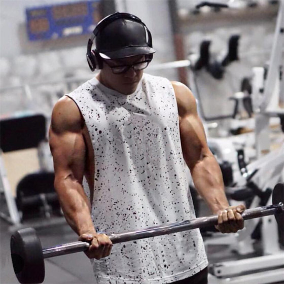 
Muscular men's fitness vest American hip-hop loose waistcoat bottoming shirt casual snowflake print round neck thin cotton