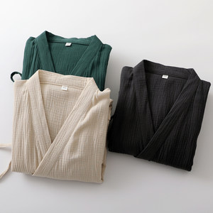 
Literary style large size nightgown for men and women pure cotton cardigan thin rope integrated home clothes can be worn outside with sweat steam bathrobe thin